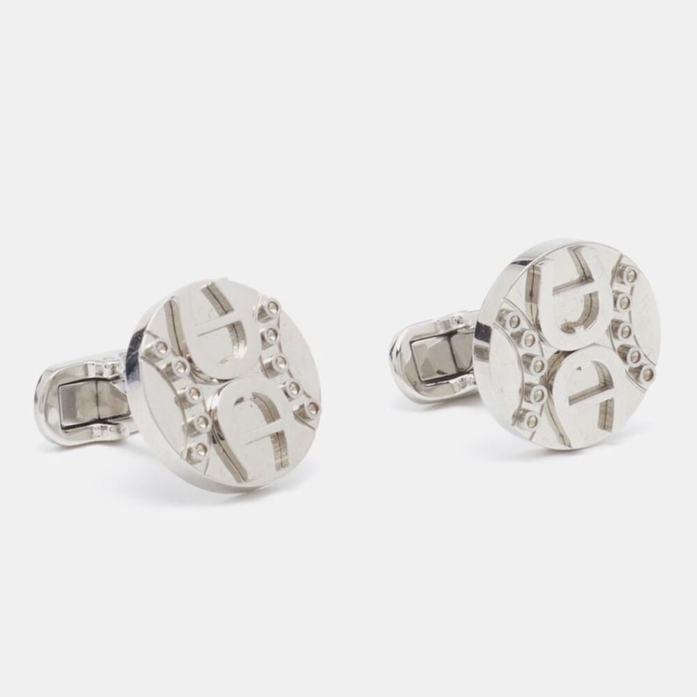 Aigner Silver Tone Round Logo Cufflinks